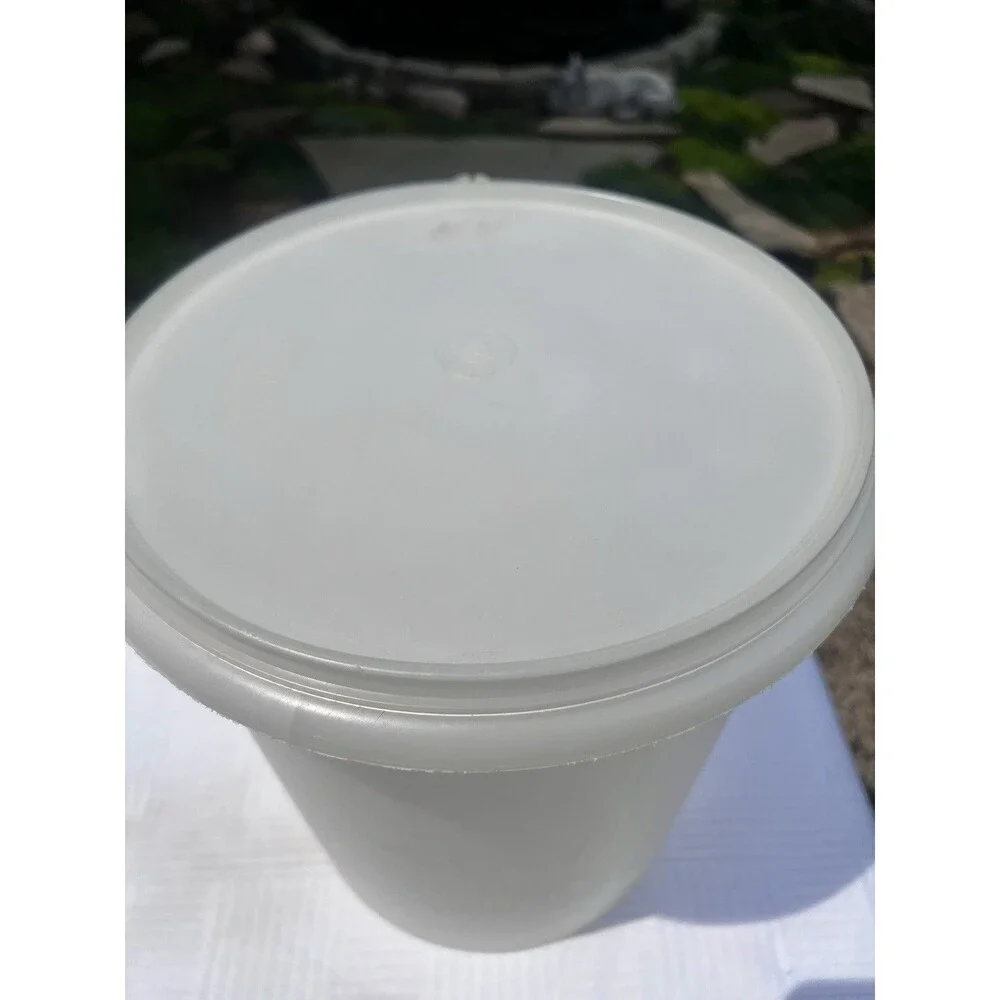 Big Vintage Tupperware Giant Tall Round Canister 255-16 Sheer White w/1203-5 Lid